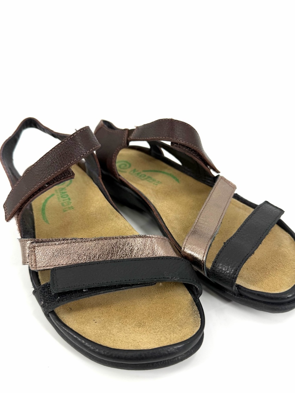 Naot Whetu Leather Black & Copper Adjustable Strap Sandals sz 39= 8.5 NEW